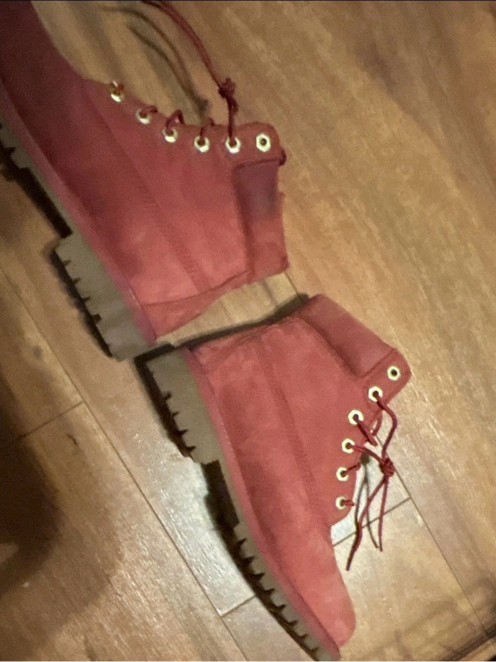 Timberland Burgundy Suede Lace-Up Ankle Boots